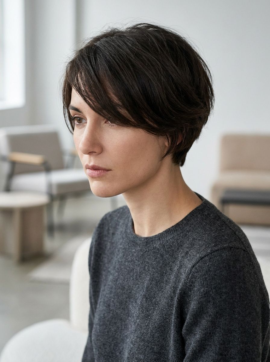 Bixie mit langem Seitenpony - Frisuren für längliches Gesicht